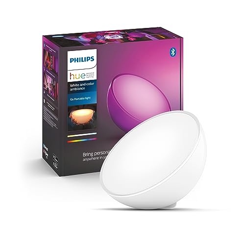 Philips Hue White & Color Ambiance Go Tischleuchte (530 lm), dimmbare LED Leuchte für das Hue Lichtsystem mit 16 Mio. Farben, smarte Lichtsteuerung über Sprache oder App, weiß