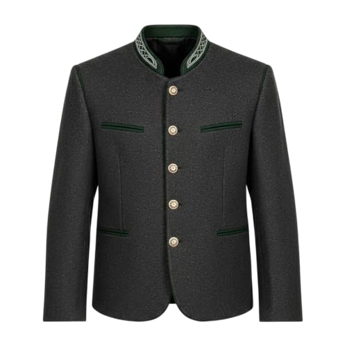 2026 Trachtenjacke Herren Stehkragen Oktoberfest Jacke mit Knopfleiste
