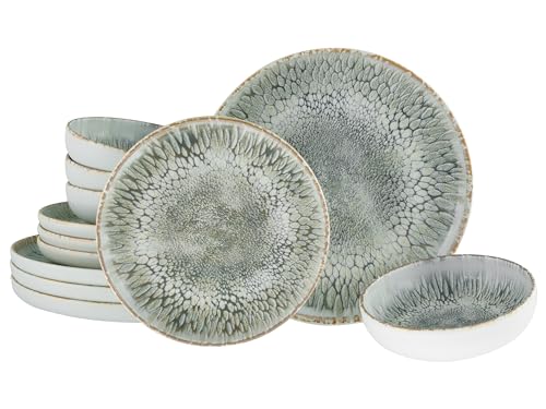 CreaTable, 21622, Serie Uno Volcano, 12-teiliges Geschirrset, Teller Set aus Steinzeug, spülmaschinen- und mikrowellengeeignet, Made in Portugal