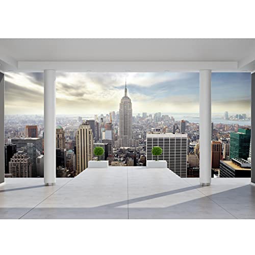 Runa Art Fototapete Balkon New York 352 x 250 cm Vlies Tapeten XXL Moderne Wandtapete Wohnzimmer Schlafzimmer Blau 9204011a
