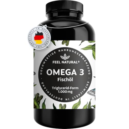 Omega 3 Kapseln hochdosiert - Jahresvorrat 365 Stück - Nur 1 Kapsel täglich - Essentielle Omega 3 Fettsäuren EPA & DHA - Fischöl Kapseln ohne unnötige Zusätze - in Deutschland entwickelt