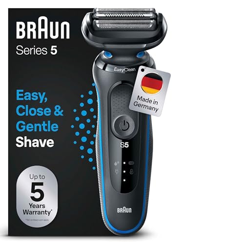 Braun Series 5 Rasierer Herren Elektrisch, Elektrorasierer mit 50 Min. Akku. EasyClean Rasierapparat, Trockenrasierer, Wasserdicht, Made in Germany, Wasserdicht, 51-B1000s, Blau