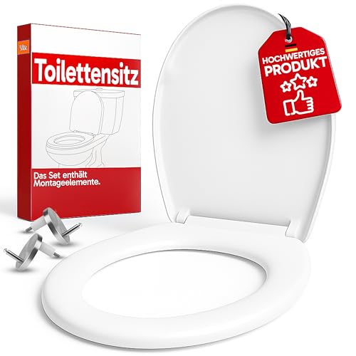 Retoo Toilettendeckel mit Absenkautomatik, Antibakterieller WC Sitz aus stabilem Kunststoff, Abnehmbar mit Softclose, Einfache Montage, Oval Weiß, Für Standard-Toiletten