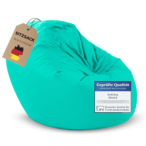 BuBiBag 2in1 Sitzsack Sitzkissen mit Füllung, Small Ø: 85 cm, Türkis, Indoor & Outdoor Beanbag, Geeignet für Kinder Innen- & Außenbereich Kinderzimmer, Wasser- & Schmutzabweisend Wetterfest