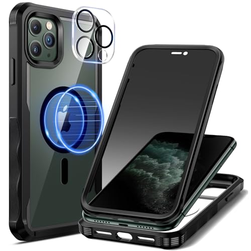 seacosmo Sichtschutz für iPhone 11 Pro Max Hülle [Kompatibel mit Magnetisch], Anti-Spy Handyhülle 360 Grad Schutzhülle, Stoßfestes Case mit Privacy Panzerglas und Kamera Schutzfolie [9H HD]