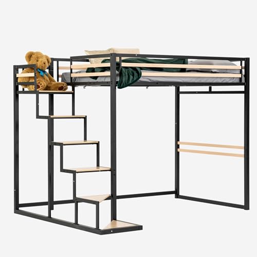 MEUBLE COSY Hochbett 140x200cm Bettrahmen Etagenbett mit Lattenroste aus Holz und Metall, Industriell, für Erwachsene und Kinder