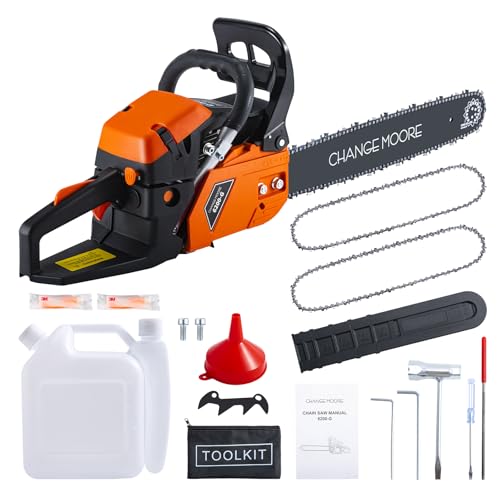 CHANGEMOORE 62CC Benzin Kettensäge 2,6kW mit 50cm Schwert | Easy-Start, 2x Ketten, 550 ml Kraftstofftank, Werkzeugset & Sicherheitsbremse | kettensäge Benzin Für Holzschneiden, Baumfällen, Brennholz