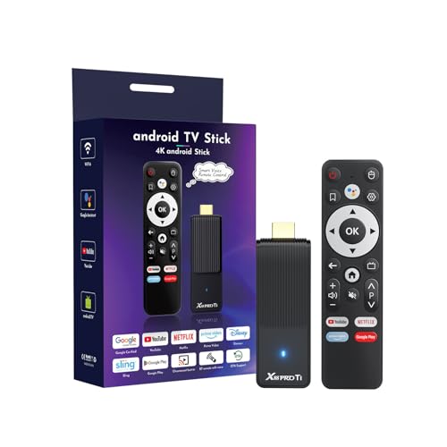 GREVA Android TV Stick 4K Ultra HD-Streaming-Gerät, Neuestes Android 14.0 TV-Stick Box 2 GB 16 GB HDR/AV1/2,4G/5G WiFi/BT 5.0, Smart Streaming Media Player mit Assistant Sprachfernbedienung Noir