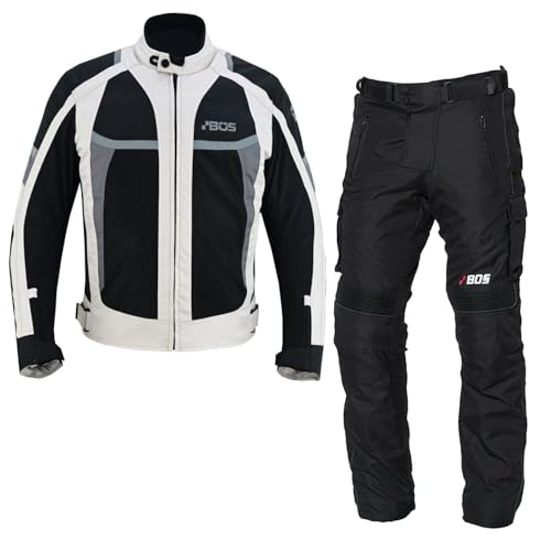 BOSmoto Motorradanzug Textil mit Protektoren – Atmungsaktive und wasserdichte Motorradbekleidung für Herren,Motorrad Textil Kombi Grau,Motorrad Jacke und Hose (GRAY, XL)
