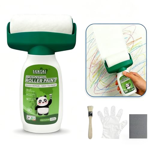 Maidlo Technology-EU Wandfarbe Weiß [500g] - 2-in-1 Wandreparatur-Rollbürste mit hoher Deckkraft - Ausbesserungsfarbe für Latexfarbe & Dispersionsfarbe - Wandfarbe Roller gegen Flecken