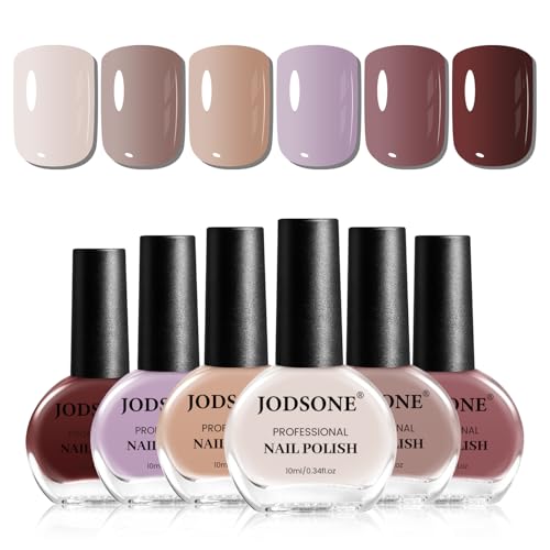 JODSONE 10ml Nude Pink Nagellack Set 6 Farben Braun Rot Lila Geeignet für alle Jahreszeiten 60 Sekunden Schnell Trocknendes Nagellack-Set für Frauen Salon DIY Nail Art