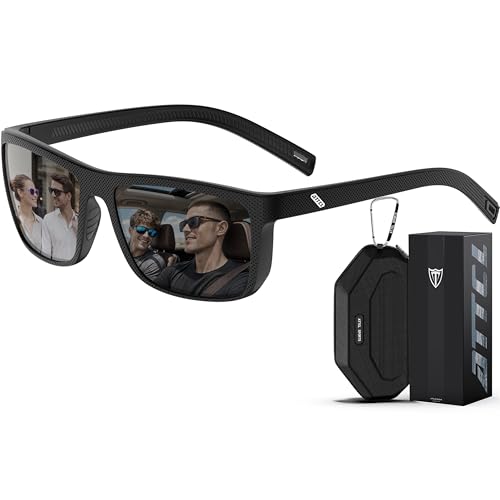 ATTCL Sonnenbrille Herren Polarisiert UV400 Leicht TR90 Autofahren Reise | HD TAC Linse, Blendschutz, Rutschfest,Verspiegelte Scheibe, Rechteckig Rahmen, Modern, Wanderung, Cat 3