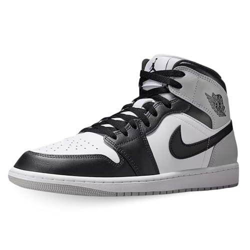 Air Jordan 1 Mid Herrenschuhe (Weiß/Hellrauchgrau/Schwarz), Weiß/Schwarz-lt Rauchgrau, 42 EU