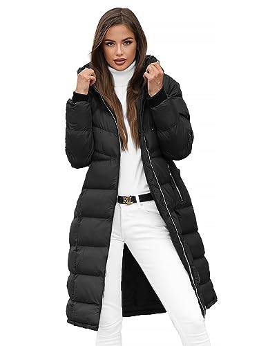 OZONEE Damen Mantel Wintermantel Winterjacke Jacke Parka Übergangsjacke Coat Wärmemantel Wärmejacke Winter Herbst Lang Warm Stehkragen Outdoor Gepolstert 777/7902K/392 SCHWARZ S