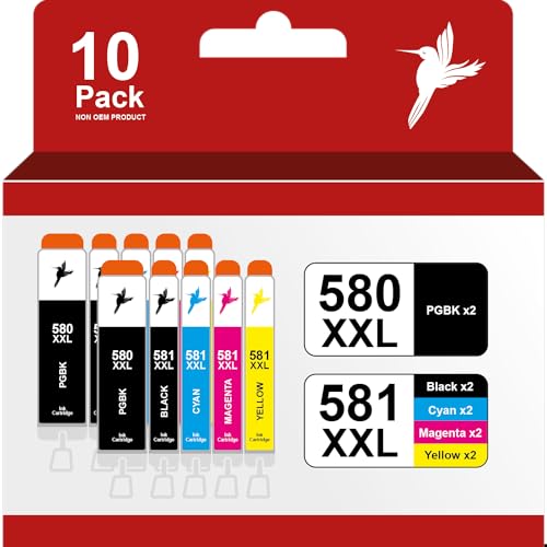 10 realink Druckerpatronen ersetzen Canon PGI-580 CLI-581 XXL mit Chip passend für Canon Pixma TS705 (a), TS6350 (a), TS6351 (a), TS9550, Canon 580 581 XXL