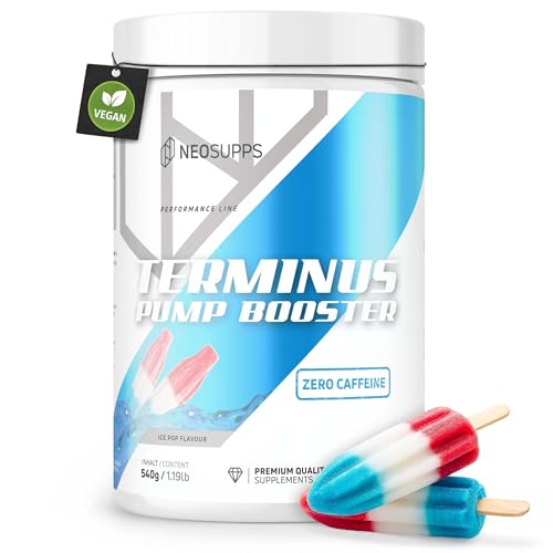 NEOSUPPS Pre Workout Booster Terminus PUMP XXL Ice Pop 540g, ohne Koffein Booster, Vegan, Fitness & Gym, Pump & Fokus, geprüfte Qualität, 8.000 mg L-Citrullin, 20 Portionen