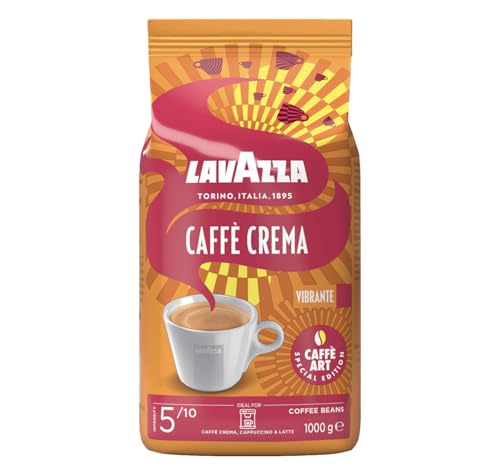 Lavazza, Caffè Crema Vibrante, Kaffeebohnen, Ideal für Espresso-Kaffeemaschinen, mit Aromanoten von Kakao und Schokolade, Arabica und Robusta, Intensität 5/10, Mittlerer Röstgrad, 1 kg