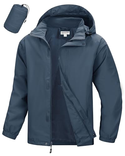 33,000ft Wasserdichte Regenjacke für Herren Atmungsaktiv Fahrrad Jacke Leichte Outdoorjacke Windjacke Regenmantel mit Kapuze Blau XL