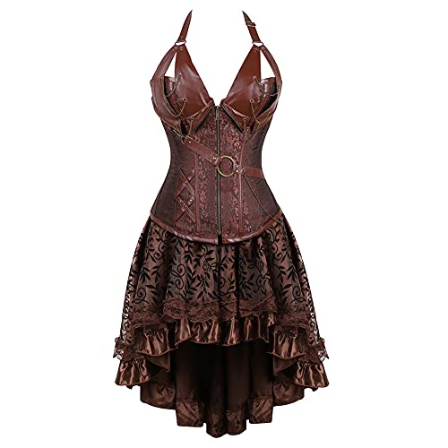 Steampunk Damen Corsagenkleid, Gothic Korsett Damen Bauchweg,Corsage Damen Kleid Piraten Bustier Spitzen Rock und Oberteil für Halloween Kostüm Karneval Mittelalter Palast Cosplay Punk Kleidung