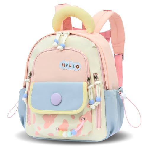 PROTAURI Kinder Rucksack Mädchen mit Brustgurt, Kindergartenrucksack Wasserabweisend und Leicht, Kita Rucksack Mehreren Fächern 2-5 Jahre, 8L, Hellrosa