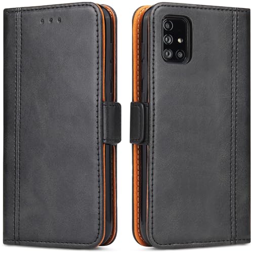 ROJIOJIO Handyhülle für Samsung Galaxy A71, Leder Handytasche Kartenfach Klappständer Magnetisch Lederhülle für Samsung Galaxy A71 Hülle, Schwarz