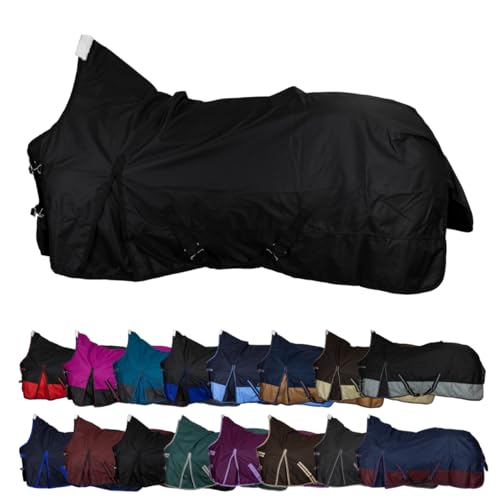 RL24 - Weidedecke High Neck Basicline 600D – Regendecke & Übergangsdecke – wasserdichte Outdoordecke mit Kreuzbegurtung – Pferdedecke in Schwarz – Größe 135cm (100g/m² Füllung)