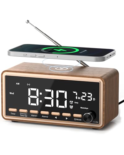 Wecker Digital mit FM-Radio, Dual-Alarm, Bluetooth Lautsprecher, White Noise Machine, Wireless Charger, Dimmbar Digital Uhr–Geschenke für Männer, Geburtstagsgeschenk für Frauen, Mama Papa Geschenk