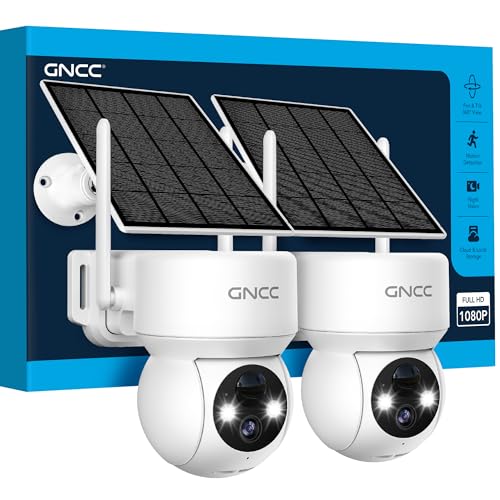 GNCC 2MP Überwachungskamera Aussen Akku Solar mit 360°PTZ(2 Stück)