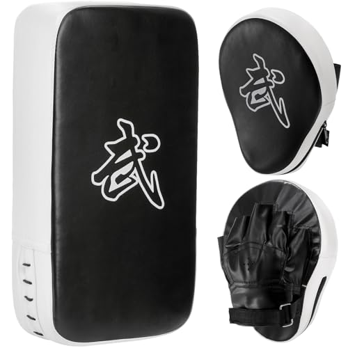 WUWEOT 2-in-1 Boxhandschuhe Kickpack Set, Boxhandschuhe Fokus-Pads und Taekwondo-Kick-Schild, verstellbares weiches Schild, langlebige Trainingspads Set für Boxen, Kickboxen, Karate, Muay Thai, MMA