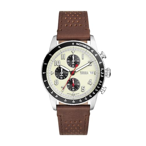 Fossil Sport Tourer uhr für Herren, Chronographenwerk mit Edelstahl- oder Lederarmband, Weiß, 42MM