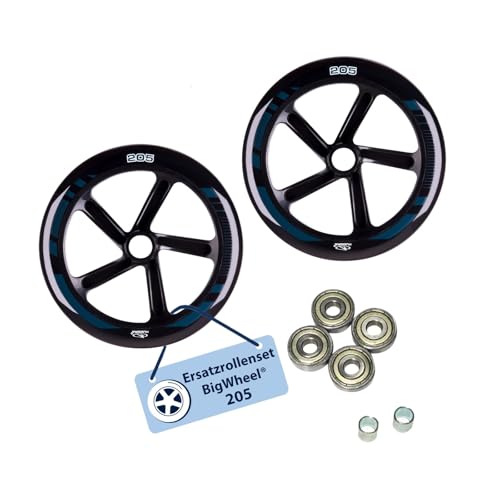 HUDORA Ersatzrollenset schmal - 2 PU gegossene Ersatzrollen für HUDORA BigWheel 205 Scooter - schnelle & schmale 205mm Ersatzräder mit ABEC 5 Kugellager - BigWheel 205 Ersatzteile Roller Zubehör