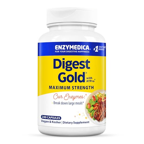 Enzymedica, Digest Gold, Verdauungsenzyme, Nahrungsergänzungsmittel mit ATPro für maximale Unterstützung, 240 Kapseln, Vegan, Gluten-frei, Soja-frei, Non-GMO