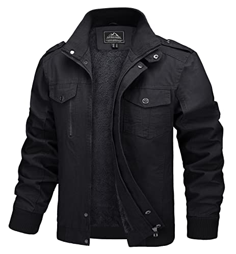MAGCOMSEN Herren Winterjacke US Militär Jacke Dick Baumwolljacke Atmungsaktiv Windjacke Herren Fleece Übergangsjacke Outdoor Jacke mit Innentasche Schwarz 3XL