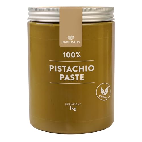 ORIGONUTS, Pistazienpaste 100% Pistazien, Pistaziencreme, Pistazienmus Handgemacht - Basis für Kuchen, Cremes, Desserts, Eiscreme, Dubai-Schokolade - Ohne Farbstoffe, 1kg