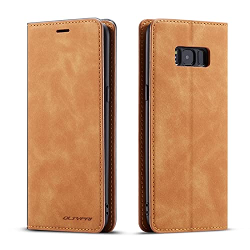 QLTYPRI Hülle für Samsung Galaxy S8, Premium Dünne Ledertasche Handyhülle mit Kartenfach Ständer Flip Schutzhülle Kompatibel mit Samsung Galaxy S8 - Braun