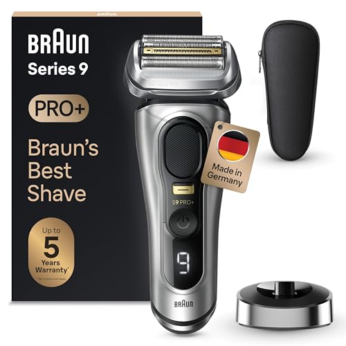 Braun Series 9 Pro+ Rasierer Herren Elektrisch, Elektrorasierer mit 5+1 Ultradünnen Präzisionsklingen, Rasierapparat ProTrimmer & Ladestation, 60 Min Akku, Wet & Dry, Made in Germany, 9517s, Silber