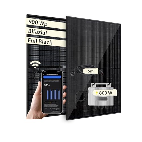 VALE Balkonkraftwerk Bifazial 900 Wp Full Black - EcoFlow Stream Wechselrichter 800 W - Hochwertiges Solarpanel Set - 5m AC-Kabel - inkl. App-Steuerung