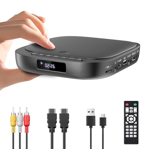 Desobry DVD Player für Fernseher, HD 1080p, Region Free, Mit USB/TF-Karteneingang Hdmi/RCA-Kabel, DVD-Player für TV Integriert PAL/NTSC
