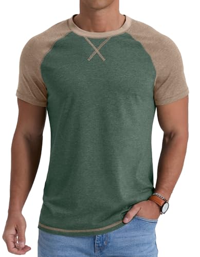 QIXING Herren T-Shirt aus Baumwolle Kurzarm Rundhals Sommer T Shirt Leicht Regular Fit Atmungsaktiv Casual Oberteile(B03 VG Grün, XL)