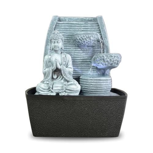 Innenbrunnen Zimmerbrunnen Feng Shui Weisheit LED Beleuchtung 24 cm, Grau