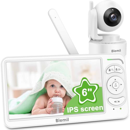 Blemil Babyphone mit Kamera,6 Zoll IPS Display Babyphone ohne WLAN, 4000 mAh Akku, ECO-Modus, Auto-Nachtsicht, 2-Wege-Audio, 300 m Reichweite（Idealzustand）,Weinen-Erkennung