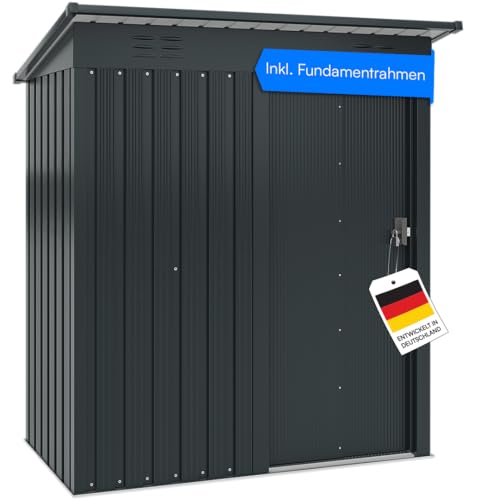 STEELSØN Talonix Gerätehaus Metall – Geräteschuppen mit Pultdach – Gartenhaus 184x75x164cm (HxTxB) – Gartenschuppen Anthrazit – Gartenhütte Zinkstahlrahmen – Gerätehütte rostfrei – Schuppen Garten