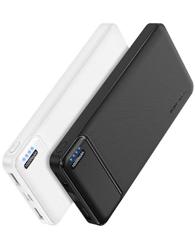 AsperX Power Bank 10000mAh 2 Stück, Slim Klein Aber Stark Externer Handyakkus, USB C Eingang und Ausgang Powerbank, Tragbares Ladegerät mit 4 Ports kompatibel mit iPhone, iPad, Huawei, Tablet