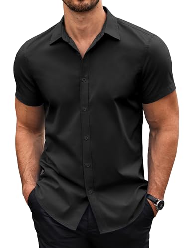 COOFANDY Hemd Herren Kurzarm Sommerhemd Herrenhemd Kurzarm Business Hemd Männer Freizeithemd Bügelfreie Hemden Regular Fit Kurzarmhemden Schwarz XL