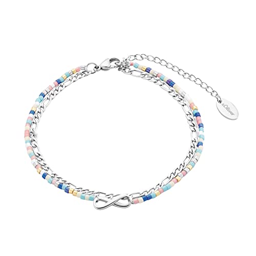 s.Oliver Fußkette Edelstahl Damen Sommerschmuck, mit Glas, 22+5 cm, Silber, Infinity, Kommt in Schmuck Geschenk Box, 2034576