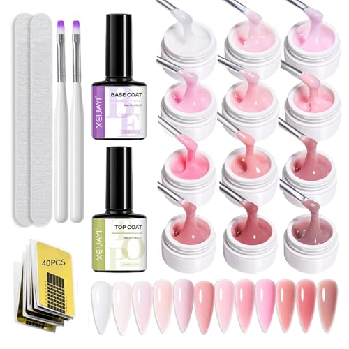 GZSYY Builder Gel für Nägel Aufbaugel für Gelnägel Nagelverlängerung Nail Set mit Top und Base Coat