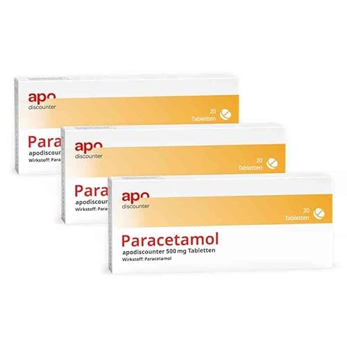 apodiscounter Paracetamol 500 mg Tabletten (3x 20 Stück) - Schmerzmittel & Fiebermittel - Schnell Wirksam & Gut Verträglich - Kopfschmerzen, Zahnschmerzen & Erkältung