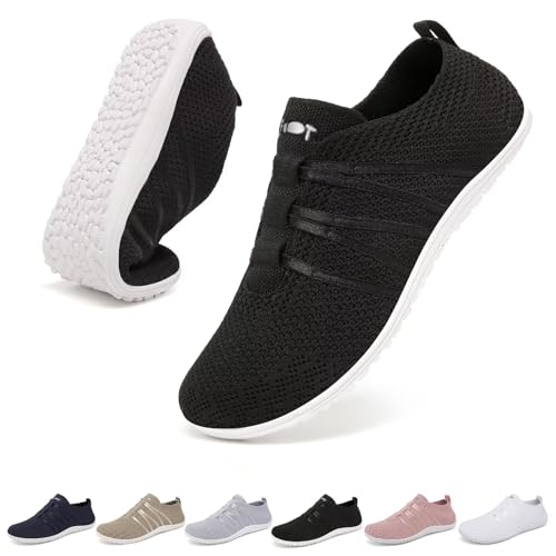 Merdoo Barfuss Schuhe Damen Herren Leicht Turnschuhe Bequeme Barfußschuhe Slip On Sneaker Weich Hausschuhe Atmungsaktiv Gymnastikschuhe rutschfest Barefoot Shoes Sportschuhe Unisex Schwarz 39EU