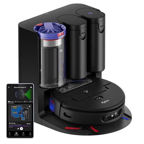 Dyson Spot+Scrub™ AI Nass- und Trocken-Roboterstaubsauger – Selbstentleerung, Selbstreinigende Nasswalze, 4-fache Teppich-Saugkraft, KI-Fleckenentfernung (Schwarz/Blau)