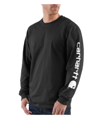 Carhartt, Herren, Lockeres, schweres, langärmliges T-Shirt mit Logo-Grafik auf dem Ärmel, Schwarz, M